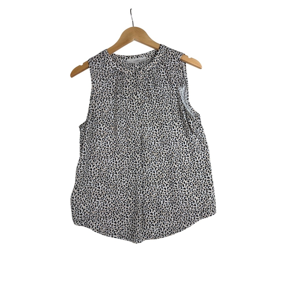Loft Animal Leopard Print Sleeveless Blouse size Small Cream/Black/White
